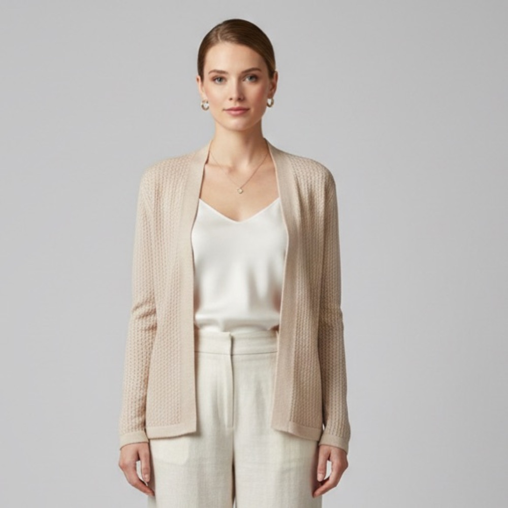 Vila Milano Cardigan Sweater‎ Open Front Beige Knit Sweater